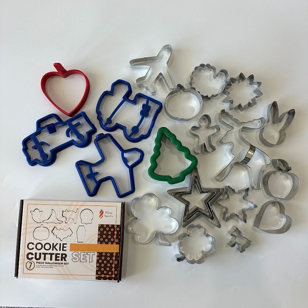Bundle of 25 Miscellaneous & Holiday Cookie Cutters & 4 Silicone Pancake Molds